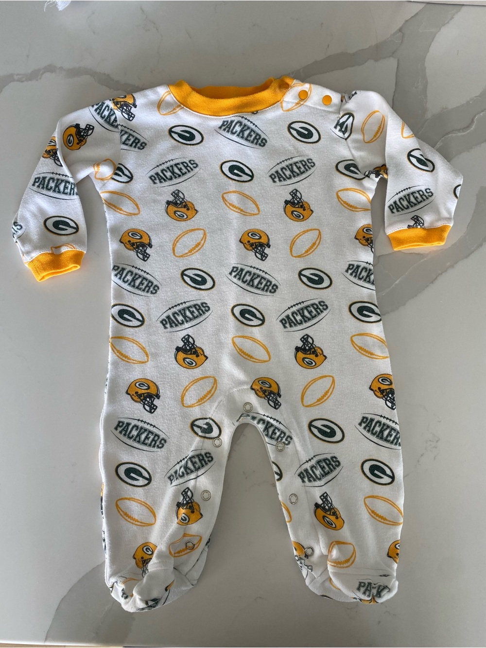 Vintage NFL Green Bay Packers baby Long Sleeve footie One-Piece pajamas 3-6M